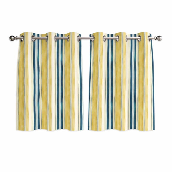 Blue Yellow Striped Kitchen Curtains Short 54 Inch Length, Watercolor Modern Stripes Art Grommet Top Bedroom Living Room Curtains, Light Filtering Cafe Curtain Drapes 2 Panels Set 84''x54''