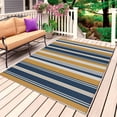 thumbnail image 1 of Blue Yellow Striped Outdoor Rug for Patio/Deck/Porch, Non-Slip Large Area Rug 4 x 6 Ft, Modern Stripes Art Indoor Outdoor Rugs Washable Area Rugs, Reversible Camping Rug Carpet Runner, 1 of 8