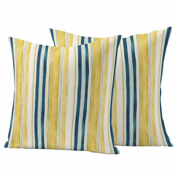 Blue Yellow Striped Outdoor Waterproof Pillow Covers, Watercolor Modern Stripes Art Decorative Square Throw Pillowcase Sofa Cushion Sham for Patio/Couch/Chair, 24"x24" 2 Pack