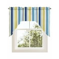 thumbnail image 1 of Blue Yellow Striped Swag Valance for Windows 56'' x 36'', Farmhouse Navy Blue Ombre Stripes Light Filtering Kitchen Curtains Valances for Bathroom/Living Room/Bedroom/Café, Rod Pocket Curtain Panel, 1 of 6