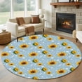 thumbnail image 1 of Blue Yellow Sunflower 6ft Round Rugs, Summer Botanical Farmhouse Floral Washable Non-Slip Area Rugs for Living Room Bedroom Kitchen, Soft Low Pile Dining Room Kicthen Circle Carpet, Indoor Floor Rug, 1 of 9
