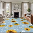 thumbnail image 1 of Blue Yellow Sunflower Area Rugs 5'x8', Washable Small Throw Rugs for Classroom Bedroom, Summer Botanical Farmhouse Floral Indoor Outdoor Rug Non-Slip Low Pile Carpet Runner Reversible Floor Mats, 1 of 8