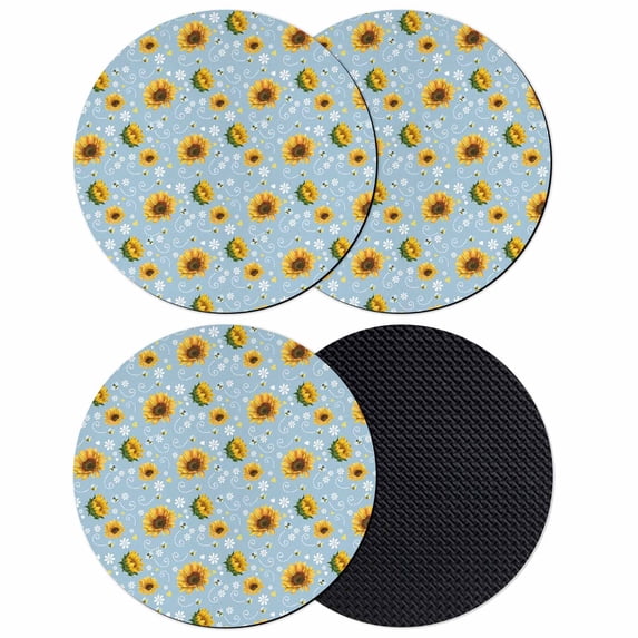 Blue Yellow Sunflower Coasters Set of 4, Absorbent Coasters for Drinks, Summer Botanical Farmhouse Floral Coaster for Desk Coffee Table Protection, Home Decor House Warming Gifts 4"