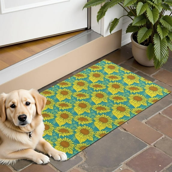Blue Yellow Sunflower Pattern Door Rugs,Washable Non Slip Door Mats Indoor,Decorative Door Mats,Entry Mat Indoor for Entrance,Bedroom,Kitchen,Bathroom,16"x24"