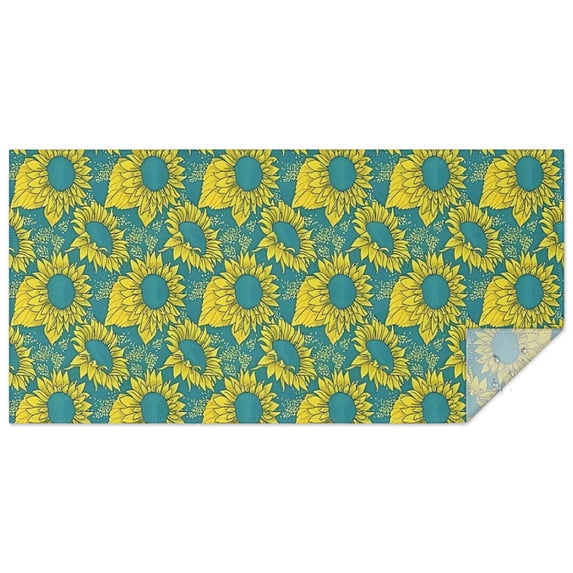 Blue Yellow Sunflower Pattern Rectangle Tablecloth 60"x120",Waterproof Polyester Rectangle Table Cloth, Wipeable Spillproof Polyester Tablecloth for Dining, Camping, Indoor and Outdoor