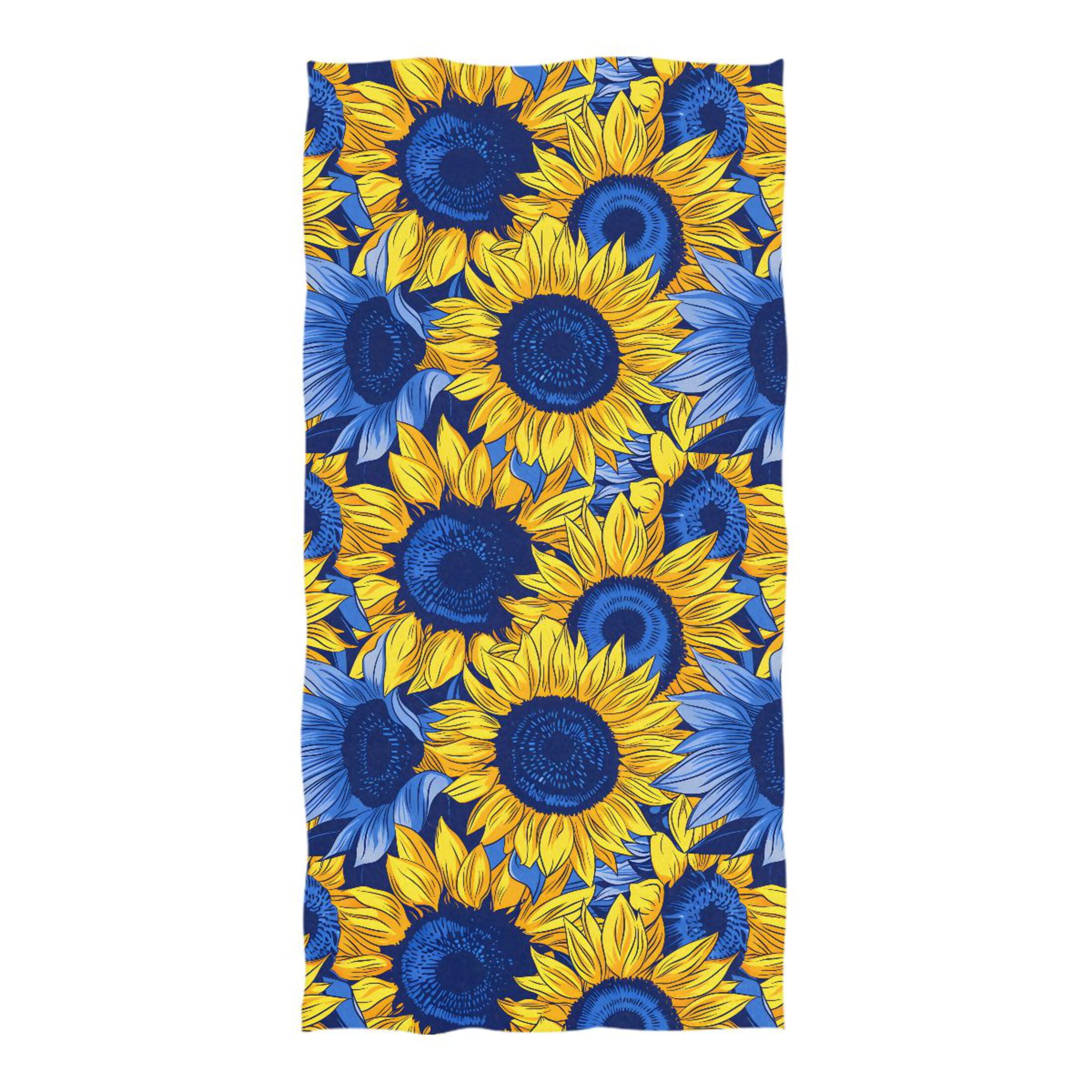 Blue Yellow Sunflowers Beach Towel Oversized 74"x37" Pool Towels Soft Absorbent Extra Large Quick Drying for Bathroom