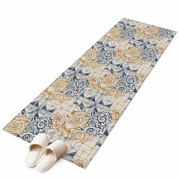 Blue Yellow Swirl Area Rugs Collection 2'x6', Vintage Abstract Geometric Patchwork Non Slip Indoor Rectangle Throw Runner Rug Floor Mat Carpet for Living Room Dining Table Bedroom Nursery