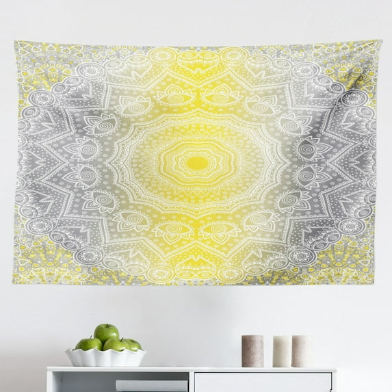 Blue and Yellow Tapestry, Ombre Mandala Design Tribal Chinese Esoteric Pattern Mystic Universe Print, Fabric Wall Hanging Decor for Bedroom Living Room Dorm, 2 Sizes, Blue Yellow, by Ambesonne