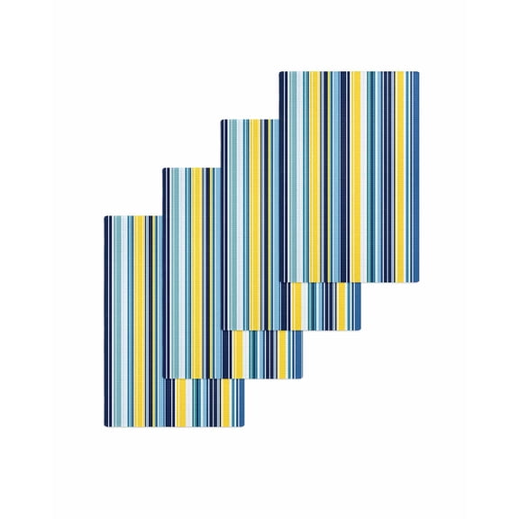 Blue Yellow Teal Stripes Kitchen Dish Towels for Drying Dishes Set of 4, Boho Colorful Ombre Texture Waffle Weave Microfiber Terry Hand Tea Bathroom Towels Quick Dry & Absorbent Towel 15.7x23.6