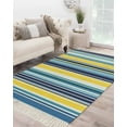 thumbnail image 1 of Blue Yellow Teal Stripes Large Area Rug 4x6ft Woven Runner Rug,Boho Colorful Ombre Texture Washable Living Room Bedroom Kitchen Bathroom Classroom Carpet with Tassels,Indoor Outdoor Throw Door Mat, 1 of 5