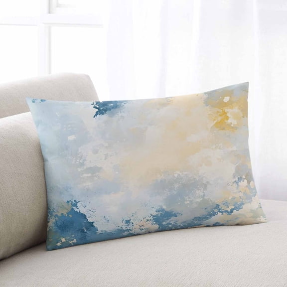 Blue Yellow Throw Pillow Covers, Modern Vintage Oil Painting Abstract Soft Breathable Pillow Cases with Invisible Zipper for Sleeping, Queen Size Pillowcases for Couch Bed Sofa Chair 20x30 Inches