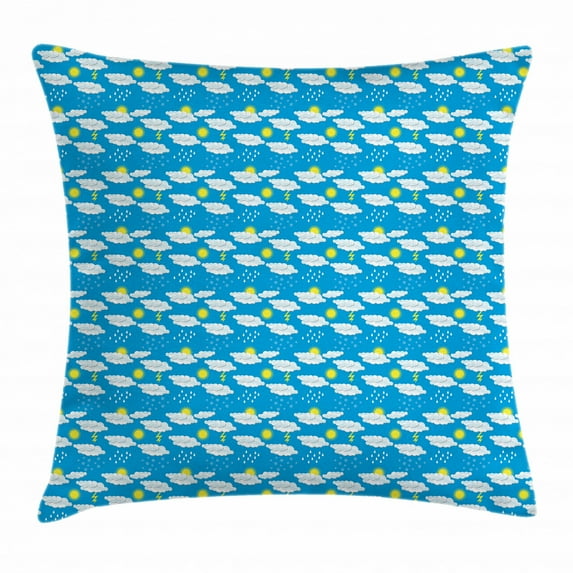Blue and Yellow Throw Pillow Cushion Cover, Day Time Meteorology Snow Drizzle Thunderstorm Weather Forecast, Decorative Square Accent Pillow Case, 24 X 24 Inches, Blue Yellow and White, by Ambesonne