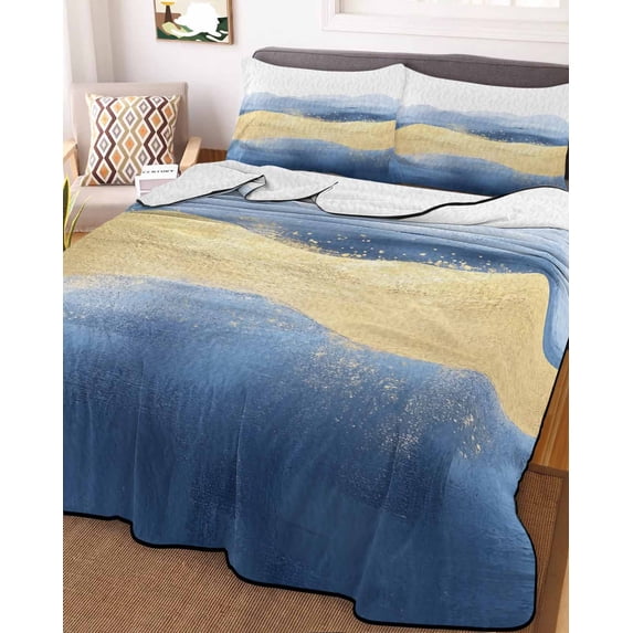 Blue Yellow Twin XL Size Down Alternative Comforter, Lightweight Comforter Quilt Bedding Set with Pillow Shams Modern Abstract Art Waves All Seasons Bed Comforter Duvet Insert 68"x98"