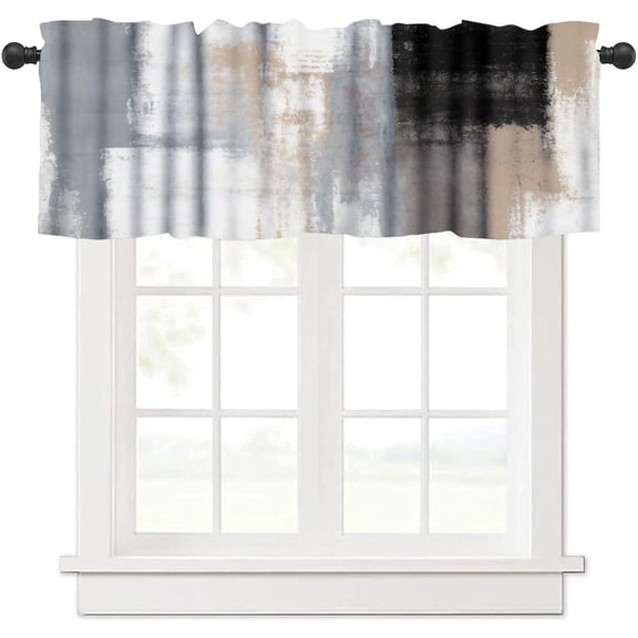 Blue Yellow Valances Curtain for Kitchen Cafe, Modern Abstract Art Window Treatment Valances Short Curtains Rod Pocket Drape for Dining Room Home Decor, 54x18inch