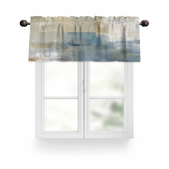 Blue Yellow Valances for Windows Abstract Mottled Modern Art Texture Valance Rod Pocket Light Filtering Short Window Treatments Curtains for Kitchen Bathroom Living Room Bedroom, 42 x 12 Inch