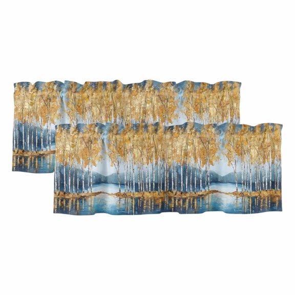 Blue Yellow Valances for Windows, Decorative Rod Pocket Window Valance Curtains, Modern Abstract Oil Expressionism Short Curtain Drapes for Kitchen/Bathroom/Living Room, 2 Panels, 60" W x 18" L