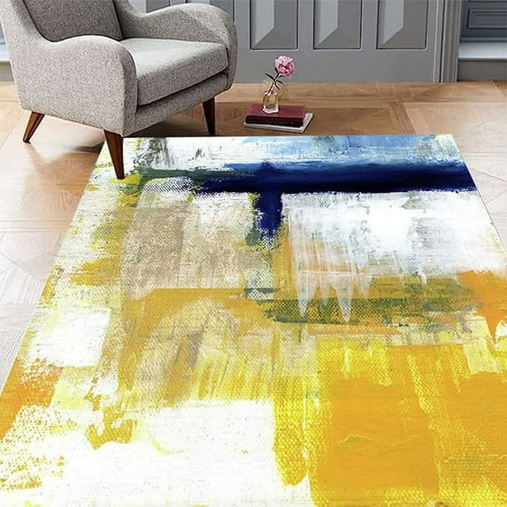 Blue Yellow Vibrant Area Rugs, Abstract Simplicity Style Soft Washable Carpet, Upholstery Rug With Non-Slip Backing For Kids Boys Girls Bedroom Living Room Dining Room 3 x 5ft