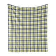 thumbnail image 1 of Blue Yellow Vintage Soft Flannel Fleece Blanket, Geometric Pattern with Diagonal Striped Squares Checkered, Cozy Plush for Indoor and Outdoor Use, 60" x 80", Ceil Blue Pastel Yellow, by Ambesonne, 1 of 6