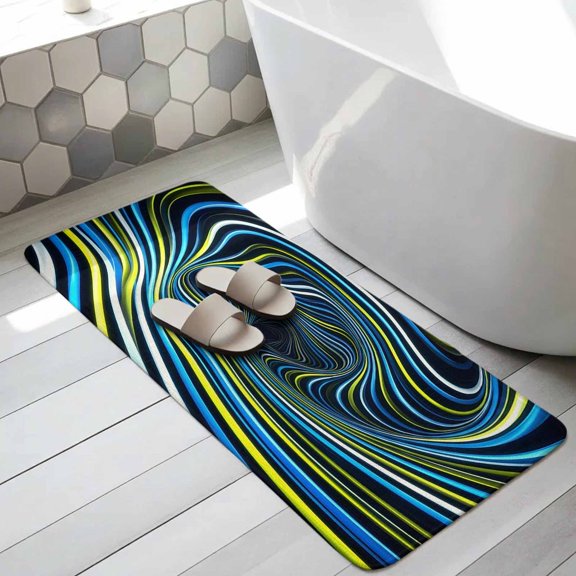 Blue Yellow White Spiral Bathroom Runner Rugs Non Slip Washable Absorbent Narrow Long Bath Mat Neon Lines Abstract Cyber Runner Rugs for Kitchen Hallway Bedroom Laundry Study Room 19.7"x63"