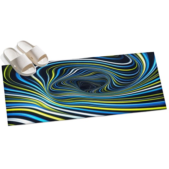 Blue Yellow White Spiral Hallway Runner Rug 2x6 Washable Non Slip Kitchen Runner Rug for Bedside Bathroom Neon Lines Abstract Cyber Indoor Floor Carpet Area Rugs for Living Room Bedroom Office