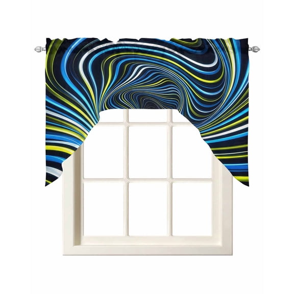 Blue Yellow White Spiral Kitchen Swag Valances for Windows, Neon Lines Abstract Cyber Swag Valances Curtains for Living Room, Rod Pocket Window Treatments for Bathroom, Bedroom, Cafe, 56"x36"