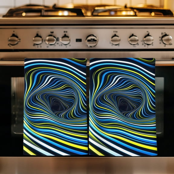 Blue Yellow White Spiral Kitchen Towels Set of 1, Neon Lines Abstract Cyber Absorbent Dish Towels for Kitchen, Microfiber Hand Towel, Quick Drying Tea Towel for Cleaning Decorative Dishcloths