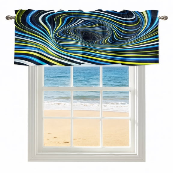 Blue Yellow White Spiral Kitchen Valances for Windows 54x18 Inch Kitchen Curtains Valances Rod Pocket Neon Lines Abstract Cyber Bathroom Window Valances for Window Treatment Decor