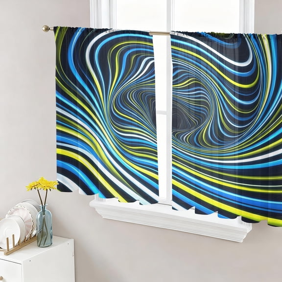 Blue Yellow White Spiral Sheer Curtains for Living Room Bedroom Neon Lines Abstract Cyber Sheer Curtains 45 Inch Long 2 Panels Set Light Filtering Curtain Window Treatments Drapes for Dining Room