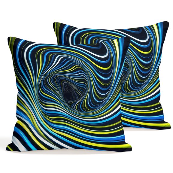 Blue Yellow White Spiral Throw Pillow Covers 20 x 20 Inch Pillow Covers Set of 2 Decorative Neon Lines Abstract Cyber Cushion Case Square Cotton Linen Pillowcases with Zipper for Couch Sofa Bed
