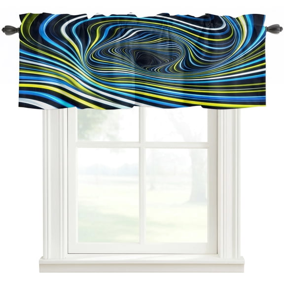 Blue Yellow White Spiral Valances for Windows Farmhouse Kitchen Curtains Valances Rod Pocket Valance Curtains for Windows Neon Lines Abstract Cyber Window Valances for Bathroom Bedroom 42"x18"