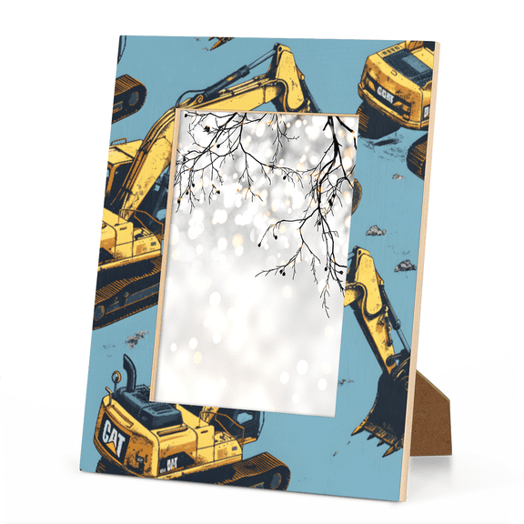 Blue YellowBlue Yellow Picture Frame, Excavator 5×7 in ,Eco Wood & Acrylic Photo Frame for Kids Room, Wall & Tabletop Decor, 5mm Thick