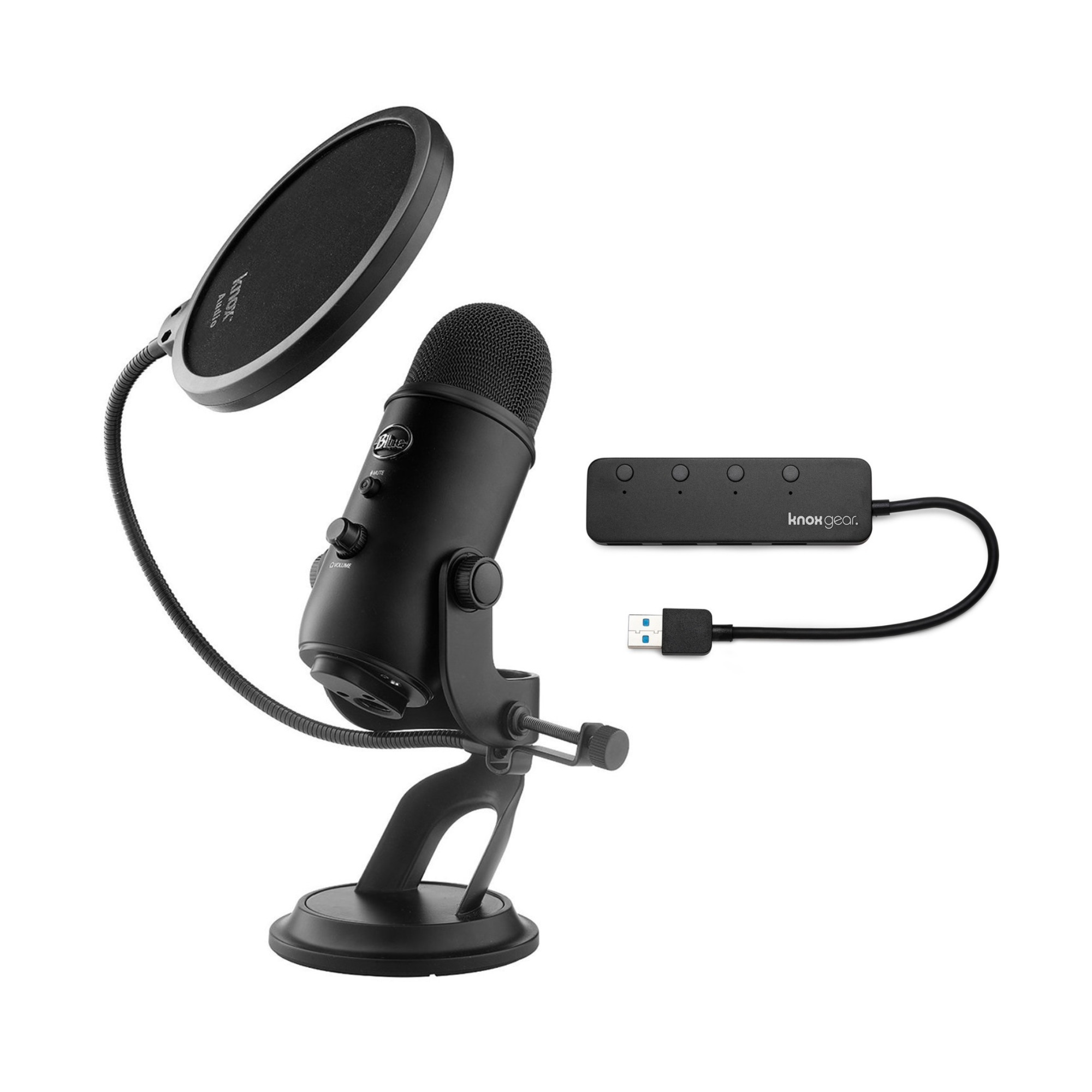 Blue Yeti Microphone (Blackout) with Knox Gear Pop Filter