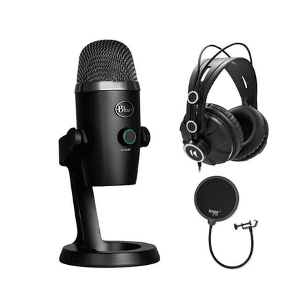Blue Yeti Nano Premium USB Mic Black with Knox Gear Headphones and Pop Filter