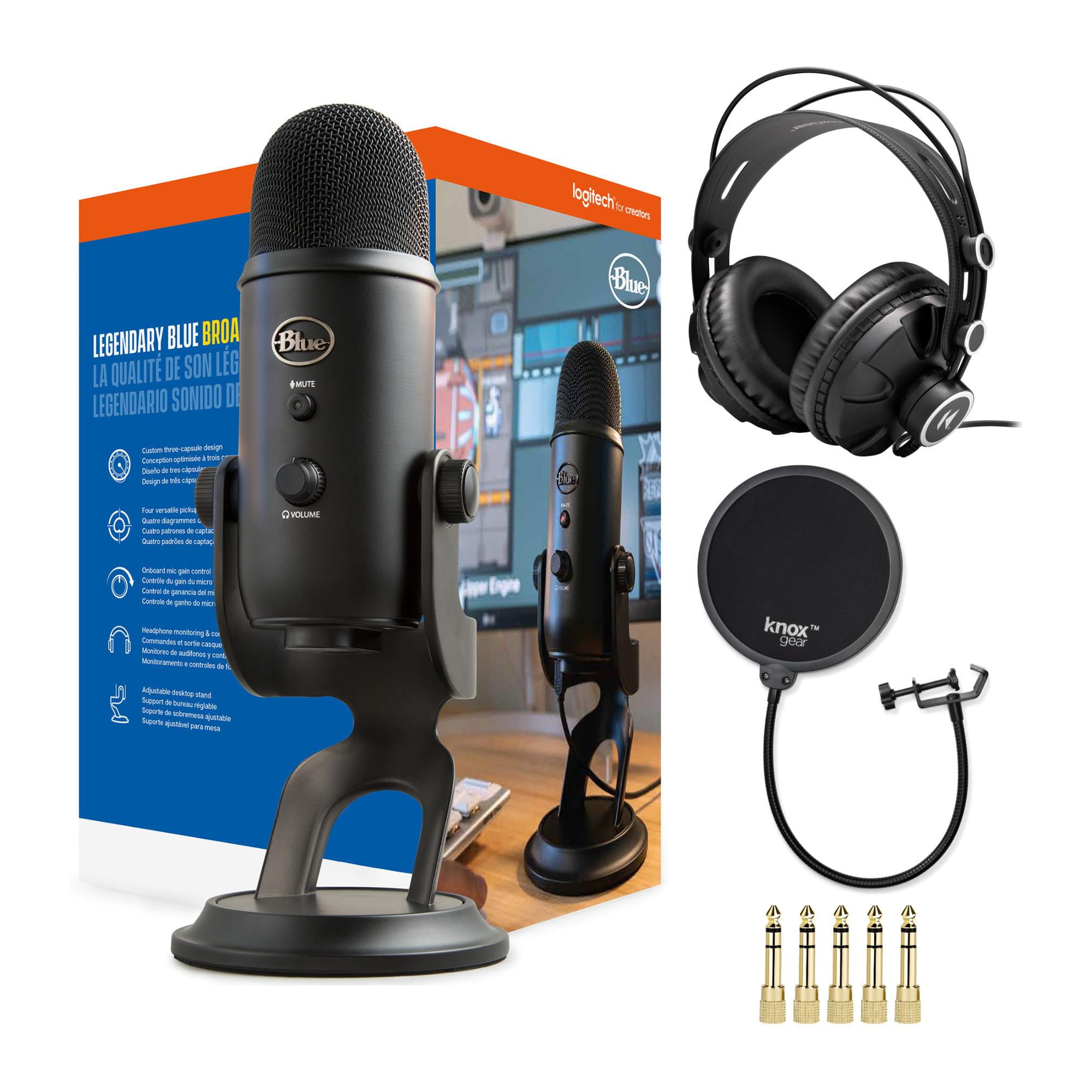 Blue Yeti USB Microphone Blackout with Knox Gear Headphones and