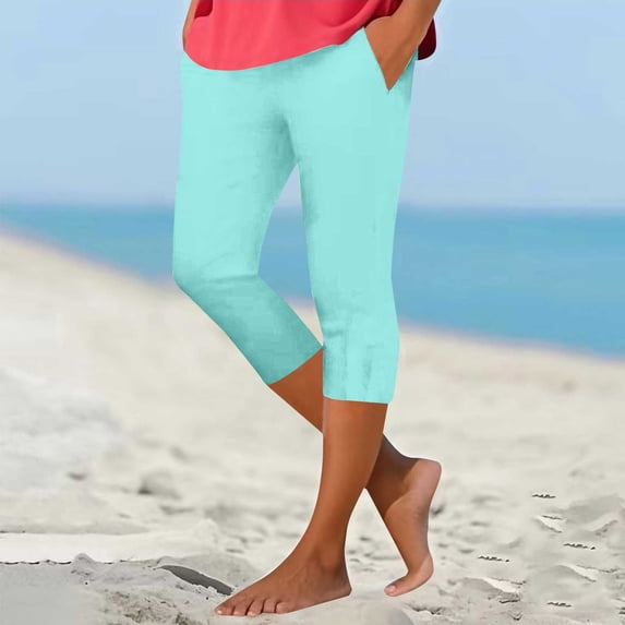Blue Yoga Pants Women Summer Jogging Bottoms High Waist Sports Trousers Short Plain Sports Leggings Elastic Waist Yoga Trousers Casual Slim Fit Running Sweatpants Womens Fashion