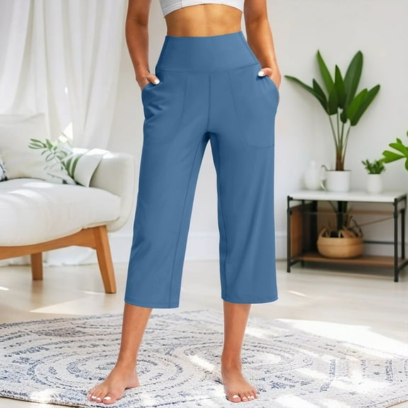 Blue Yoga Pants Women Yoga with Pockets for Women Casual High Waisted Yoga Leggings Comfy Wide Leg Pants Sweatpants Womens Fashion