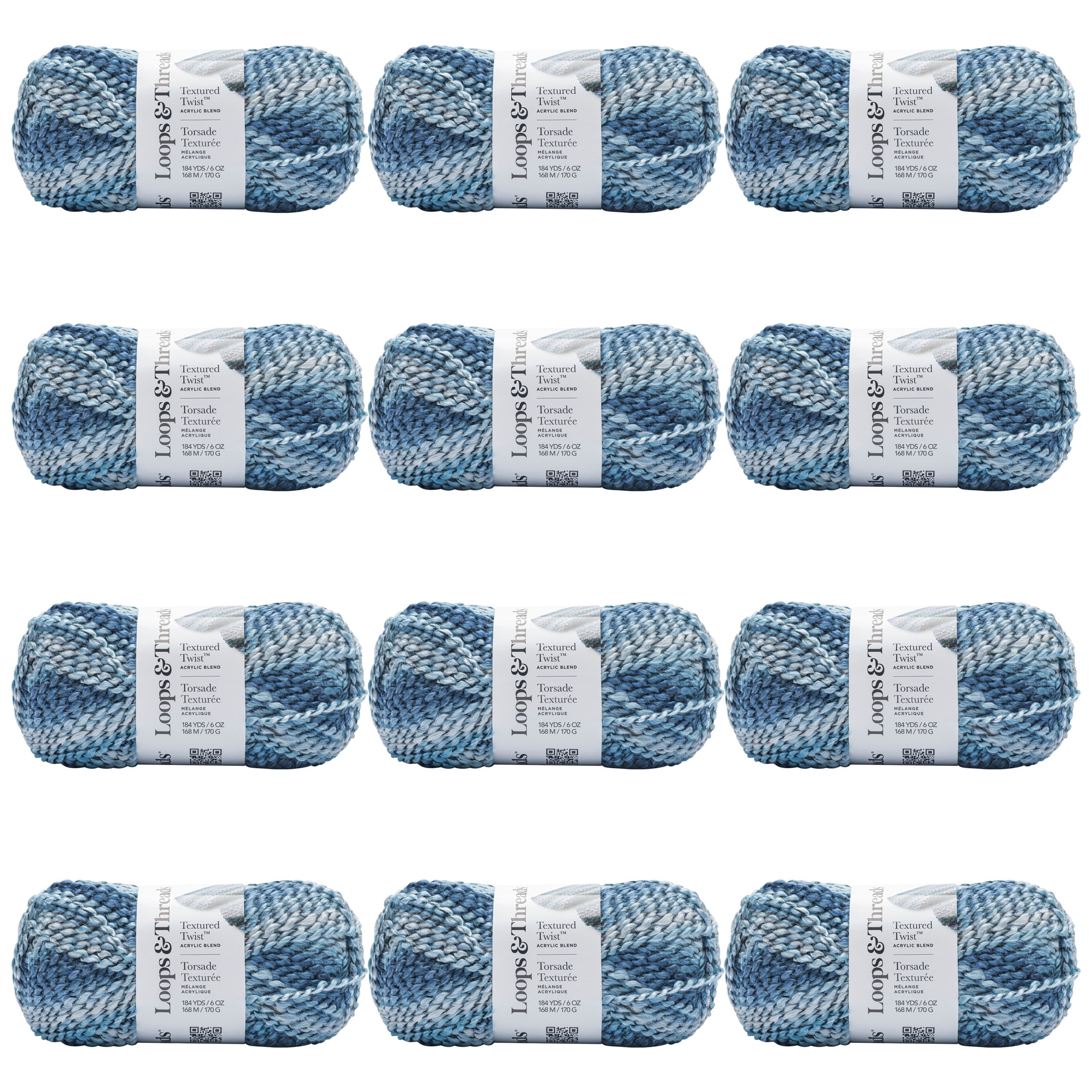 Loops & Threads Blue Yonder Textured Twist Yarn - Bulky Weight Yarn for Knitting, Crochet, Weaving, Arts & Crafts, 12 Pack