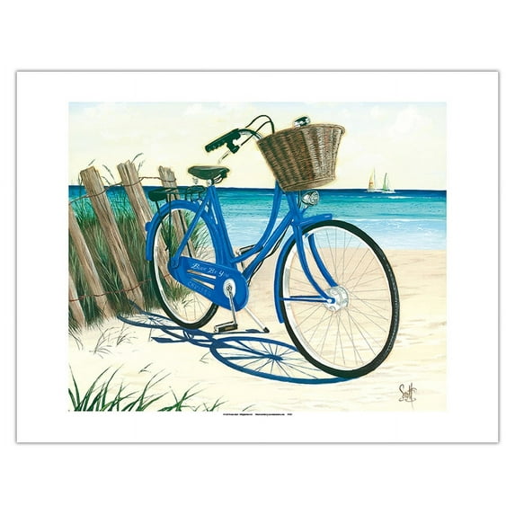 Blue by You - Blue Cruiser Bike at the Beach - From an Original Color Painting by Scott Westmoreland - Bamboo Fine Art 290gsm Paper (Unframed) 17x22in