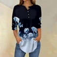 thumbnail image 1 of Blue Young Adult Tops 3/4 Length Sleeve Womens Tops 2025 Spring Neck Casual Print Tunic T Shirts Three Quarter Length Womens Tops Plus Size Tops for Women, 1 of 5