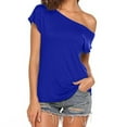 thumbnail image 1 of Blue Young Adult Tops Women's Casual Off Shoulder Tops Short Sleeve T Shirts Loose Summer Blouse Shirt Plus Size Tops for Women, 1 of 6
