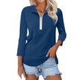 thumbnail image 1 of Blue Young Adult Tops Women's V Neck 3/4 Sleeve Tops Quarter Zip Collared Shirts Shirts Summer Tees Plus Size Tops for Women, 1 of 3