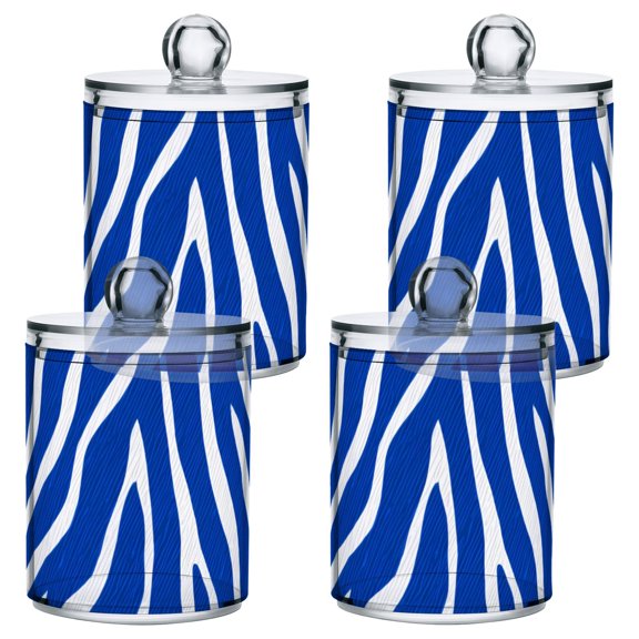Blue Zebra Pattern Plastic Storage Jar 4 Pack Clear Translucent Canisters Dustproof Lid