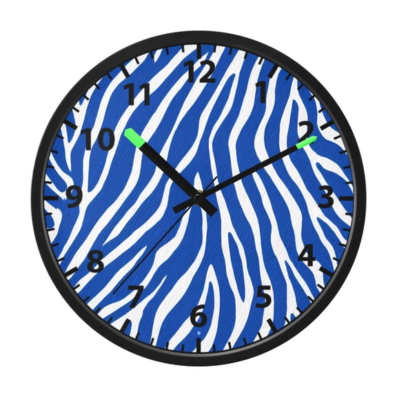 Blue Zebra Pattern Wall Clock 12 Inch Voice Activated Night Light Silent Non Ticking