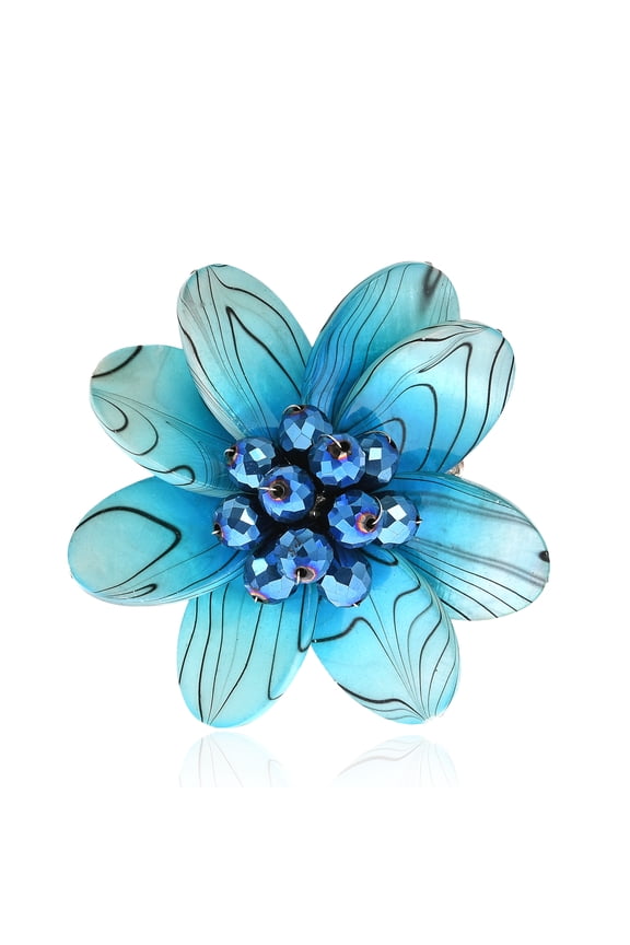 Blue Zebra Print Mother of Pearl Floral Swirl Pin-Brooch