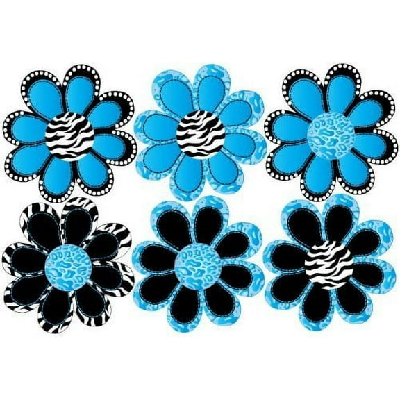 Blue Zebra and Leopard Print / Animal Print octi- petal Flowers Wall Stickers, Decals