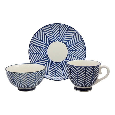 Blue Zig Zag Pattern Contemporary Designer Ceramic Dinnerware Bowl Mug Plate Set