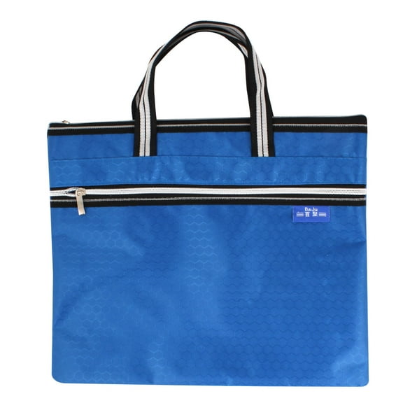 Blue Zipper Closure Double Layers A4 Paper Document File Organizer Handbag
