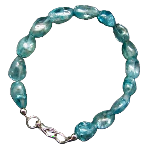 Blue Zircon 8-12mm Tumble Shape Smooth Cut Beads 7 inch Silver Plated Clasp Bracelet for men, women, unisex. Link Chain Stacking Bracelet.|LINK_01704