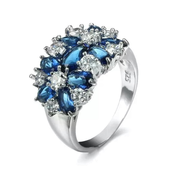 Blue Zircon Green Flower Band Women's White Gold Filled Wedding Ring Size 6-10