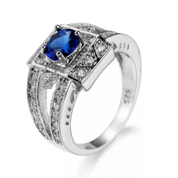 Blue Zirconia Round Cut 925 Silver AAA CZ Band Women's Engagement Ring Size 6-10